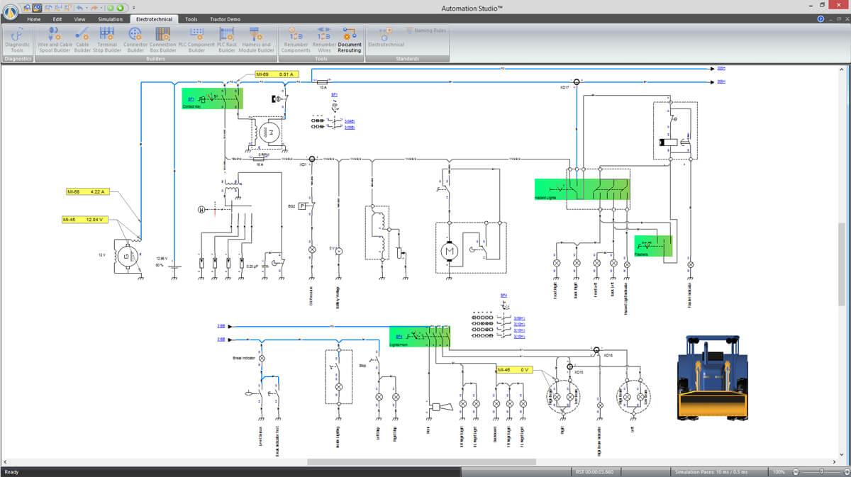 simulated schematic of agricultural machinery with Automation Studio software
