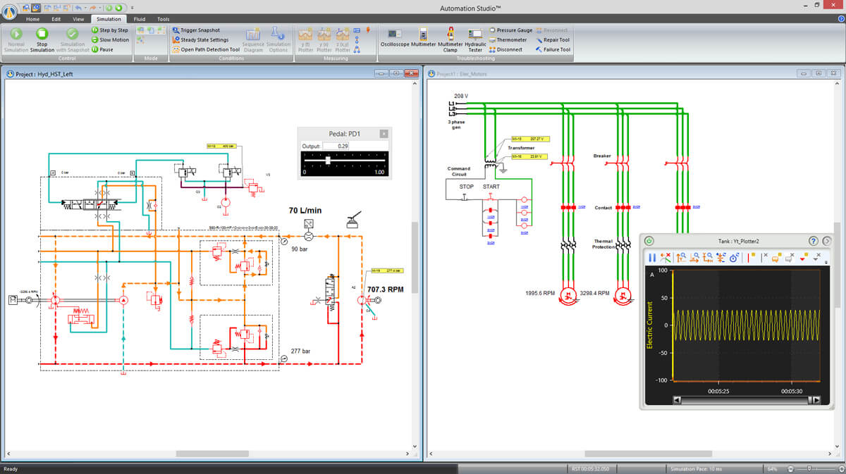 simulation électrique et hydraulique de machine mobile avec logiciel Automation Studio