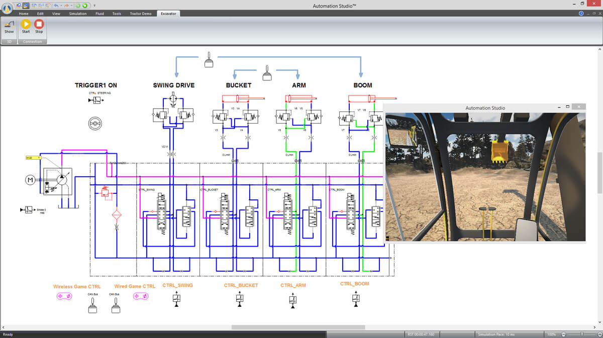 digital twin of an excavator using Automation Studio software