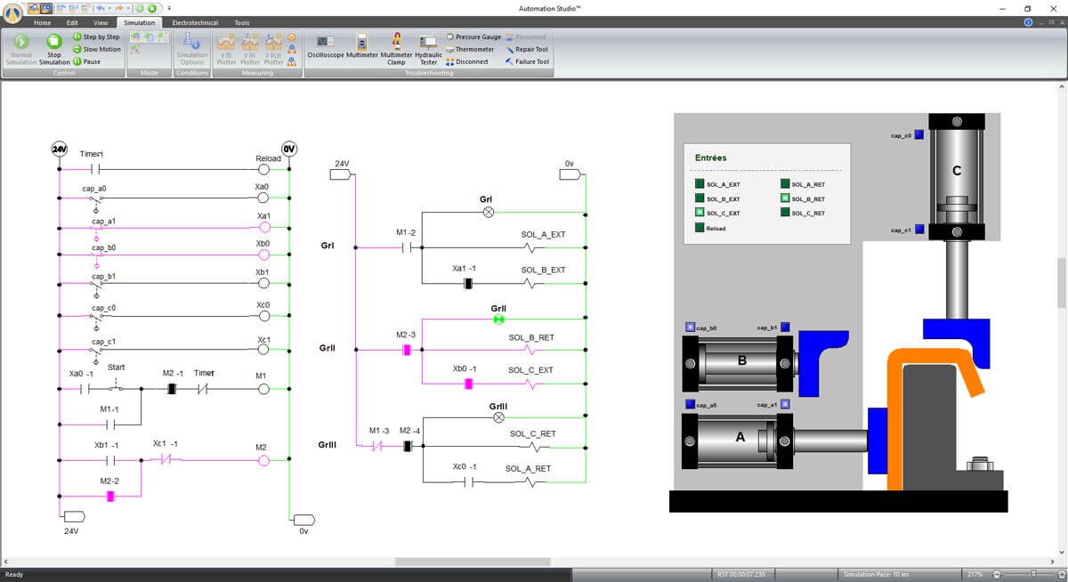sistema virtual simulado con el software Automation Studio
