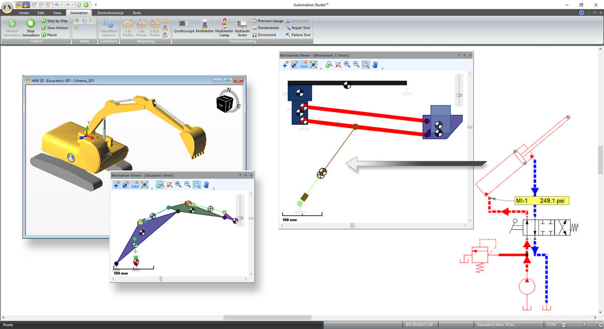 excavator bucket hydraulic system simulation with Automation Studio software