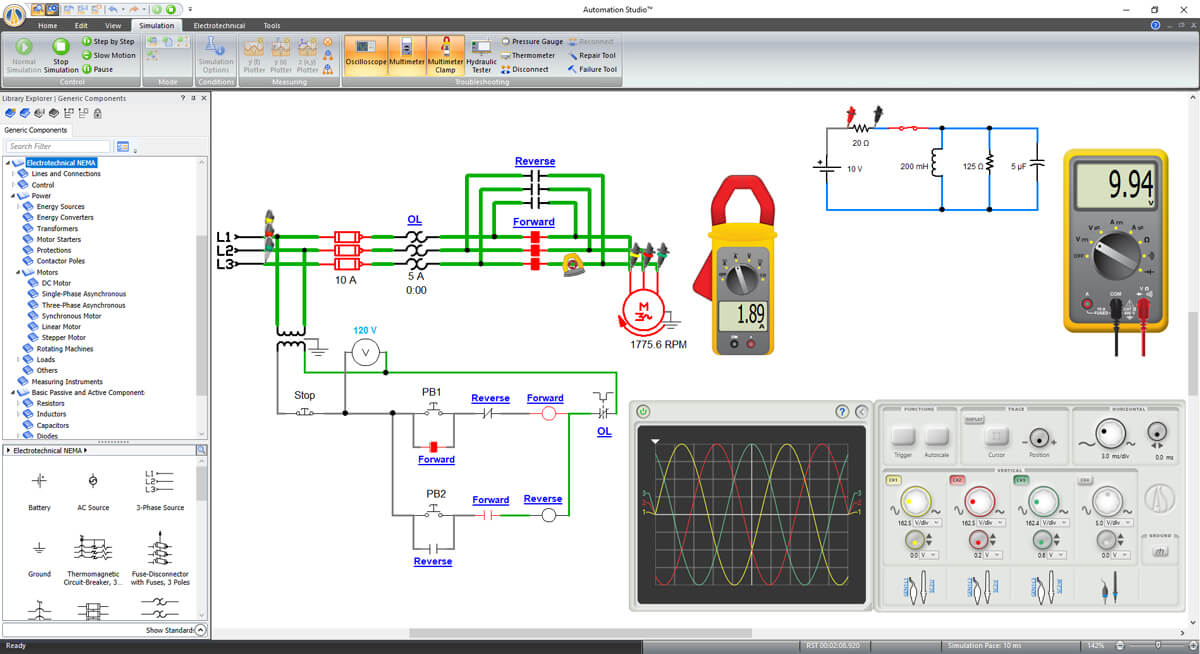motor eléctrico simulado usando el software de Automation Studio