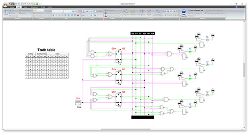Circuito de eléctronica digital simulada usado software Automation Studio