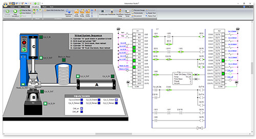 PLC controlando un sistema virtual en el software Automation Studio