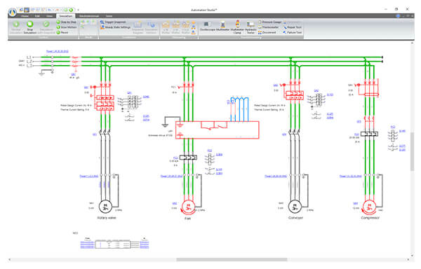 Elektrischer Schaltkreis simuliert mit der Software Automation Studio Professional Edition