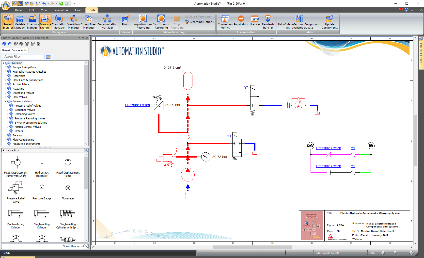 Electro hydraulic circuit simulated with Automation Studio™