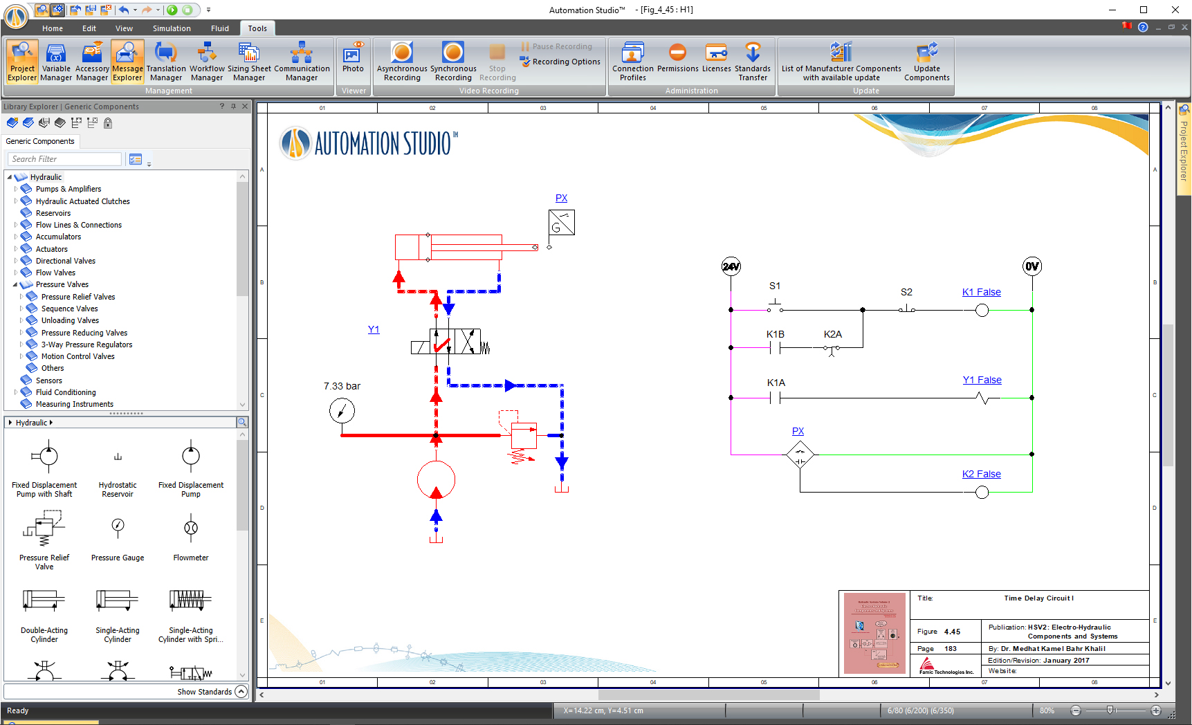 Electro hydraulic circuit simulated with Automation Studio™