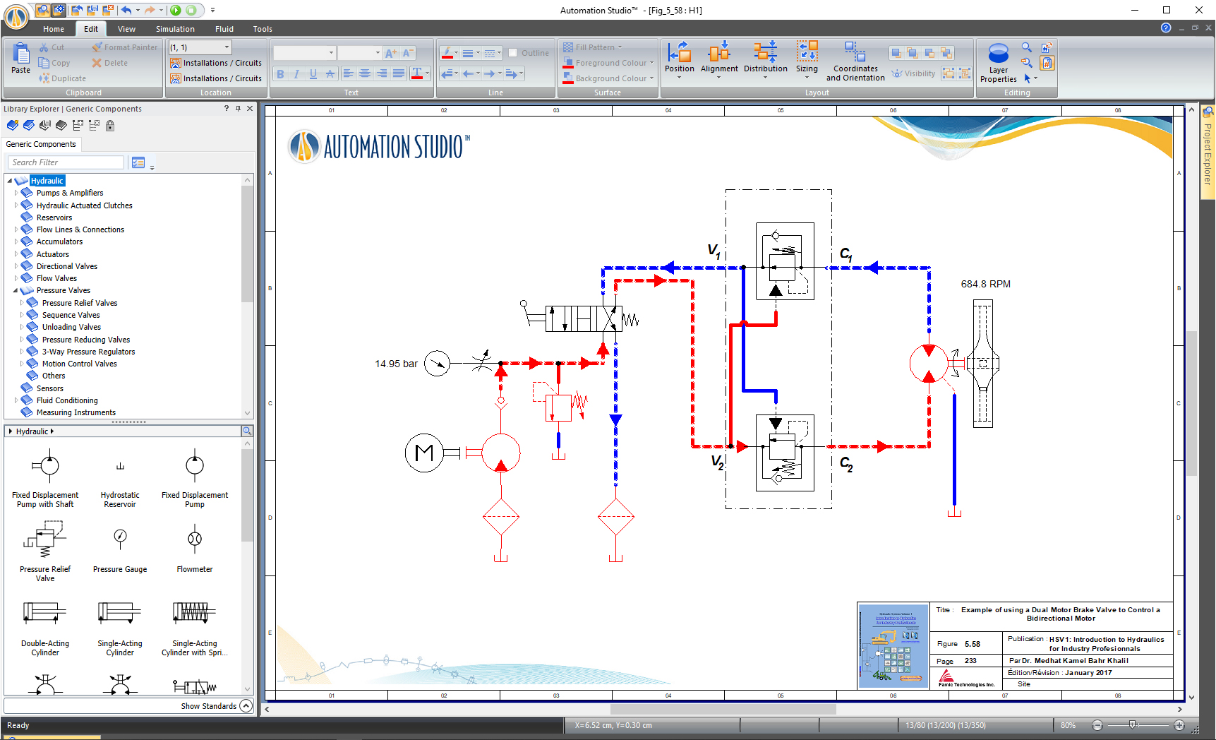 Hydraulic circuit simulated with Automation Studio™ software