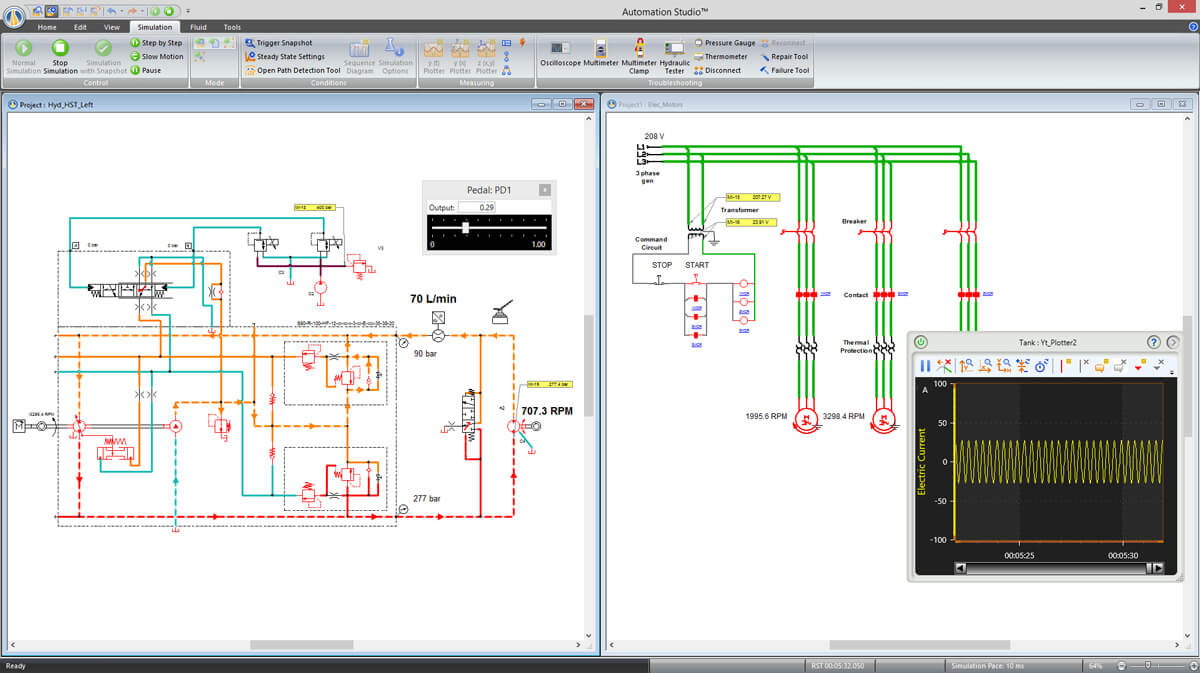 simulation électrique et hydraulique de machine agricole avec logiciel Automation Studio