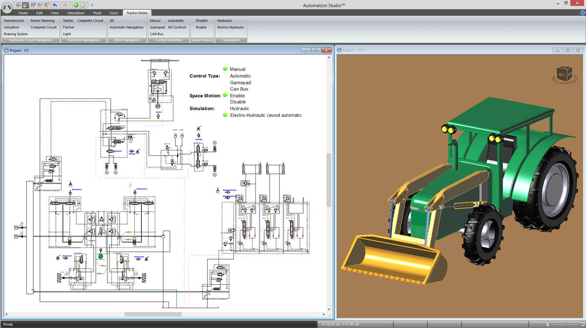 Simulação de máquina móbil hidráulica com o software Automation Studio