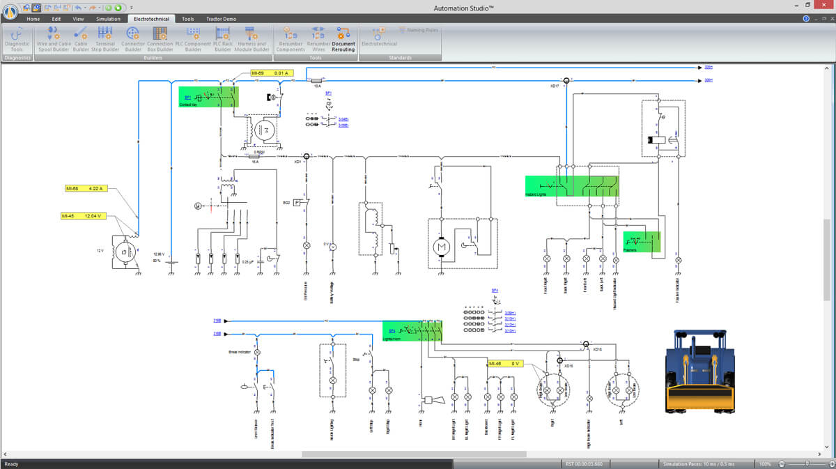 Automation Studioソフトウェアを使用した農業機械のシミュレーション回路図