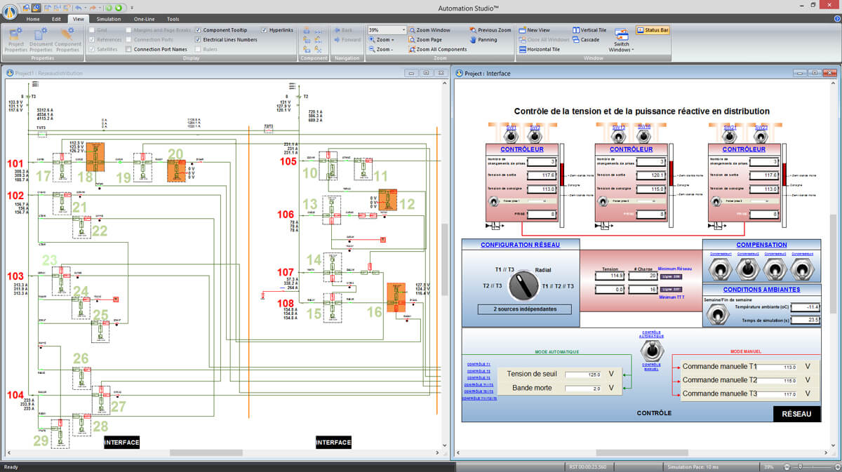 distribución de energía simulada en el software de Automation Studio