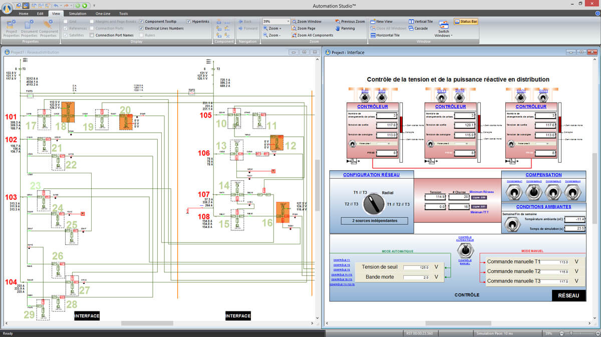 distribuição de energia simulada no software Automation Studio