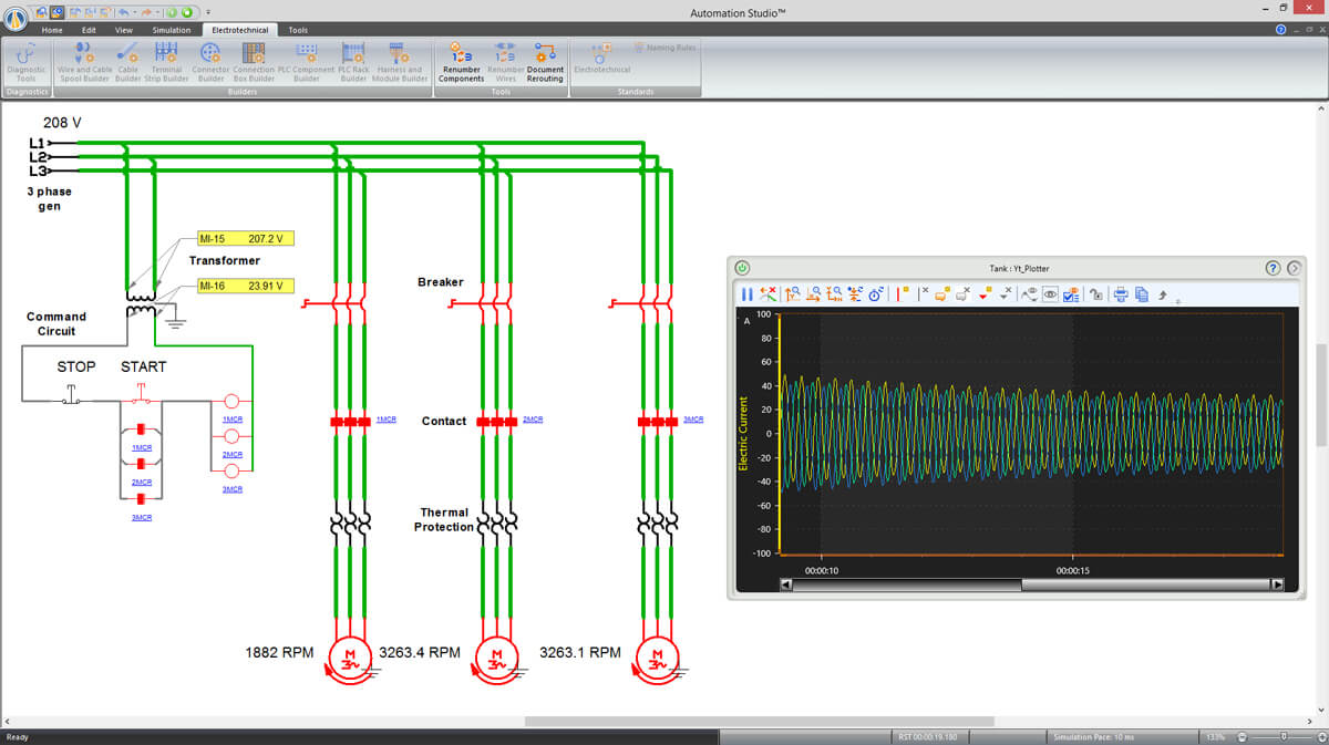 simulação de circuito elétrico no software Automation Studio