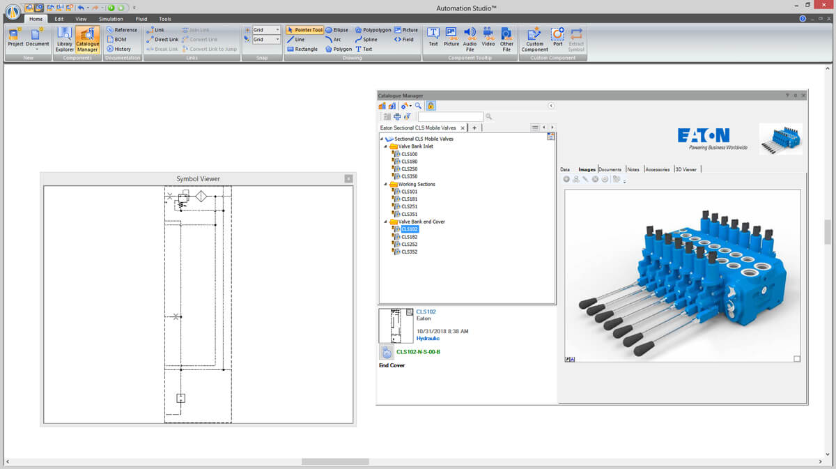 Клапан из каталога Eaton в Automation Studio