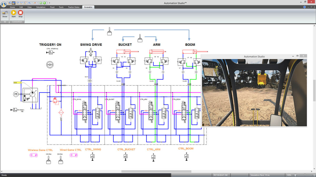 Automation Studioソフトウェアを使用した掘削機のデジタルツイン