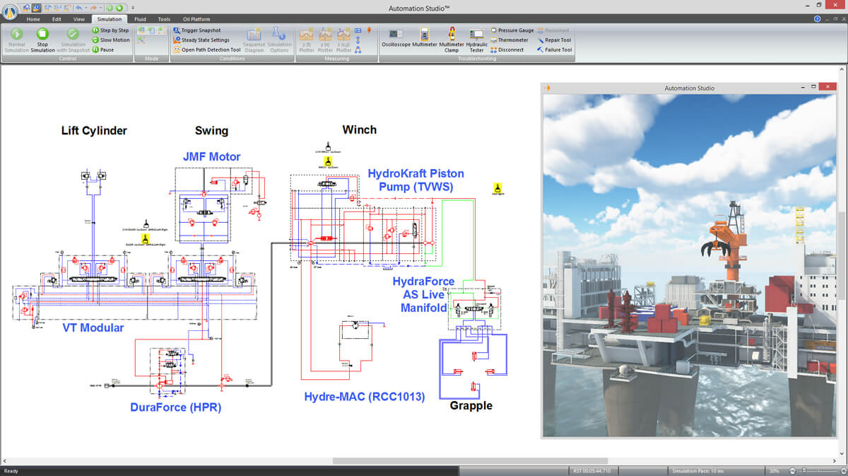 gêmeo digital de um guindaste offshore simulado com o software Automation Studio