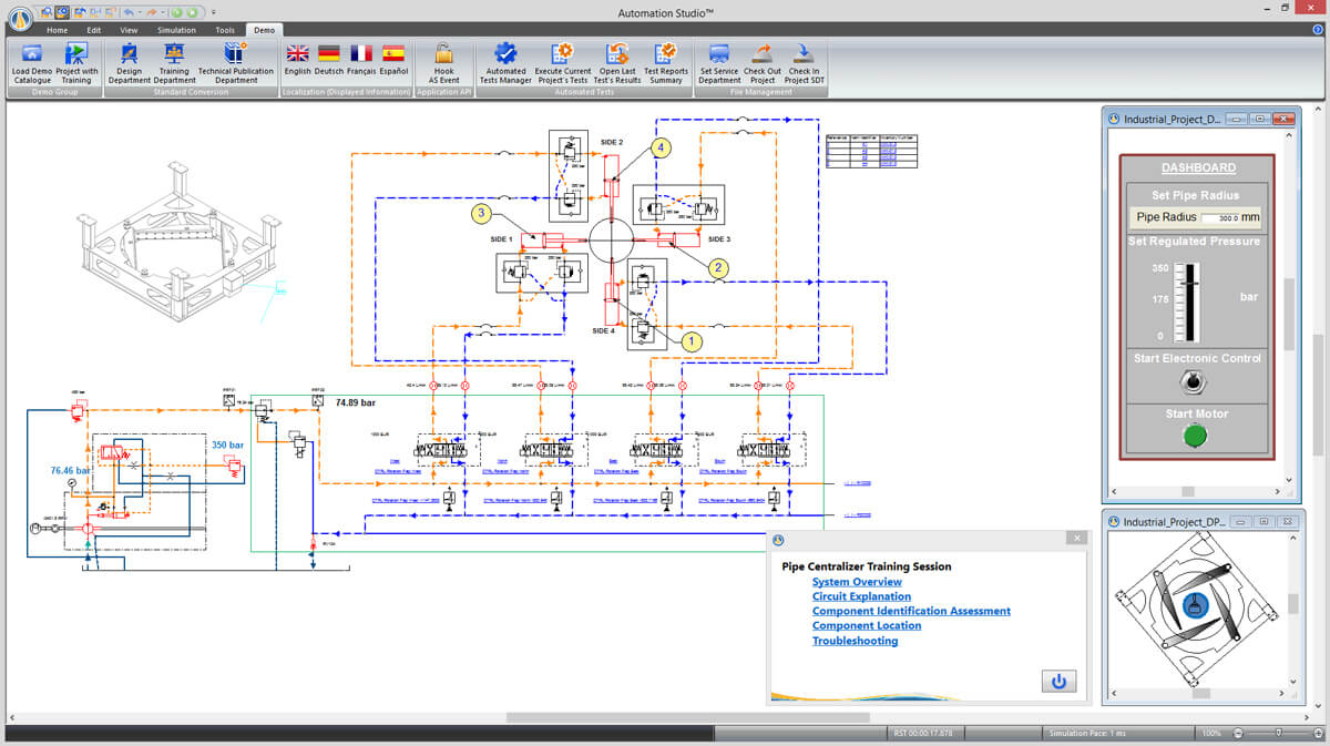 circuit hydraulique de portail simulé avec logiciel Automation Studio