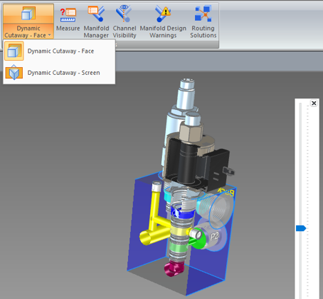 Cutting the block according to one of its faces or the screen plane