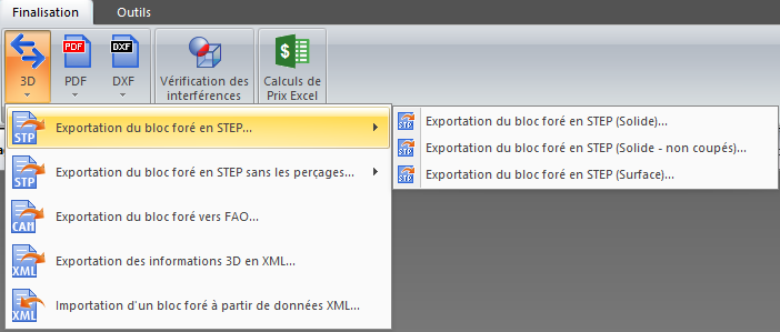 Export STEP en mode solide complet des blocs forés 3D