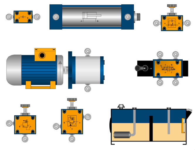 Library of illustrated hydraulic components