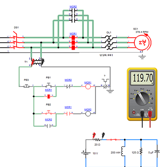 Electrical circuit simulated with Automation Studio Educational Edition