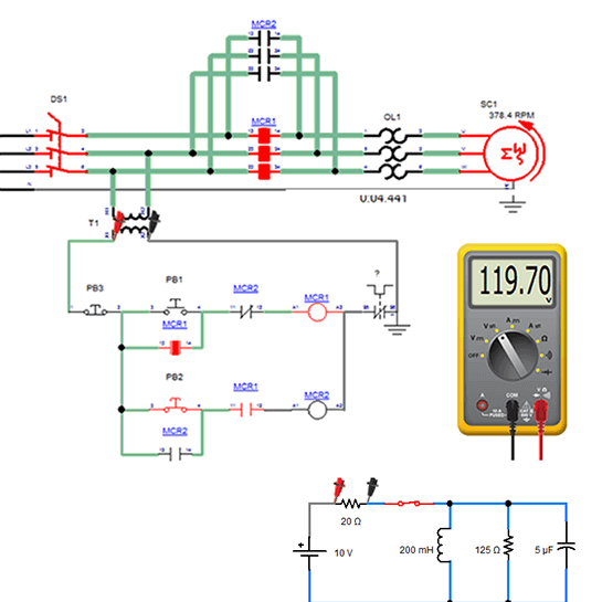 Simulation de https://www.famictech.com/fr/Nos-Produits/Automation-Studio/%C3%89dition-%C3%89ducationnelle/ctl/Manage/mid/4544circuit électrique avec multimètre dans le logiciel Automation Studio