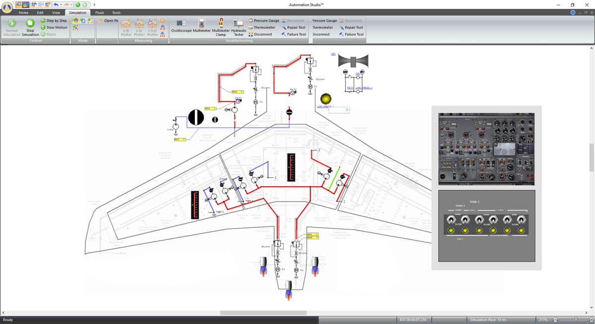esquema de mantenimiento de aeronave en el software Automation Studio