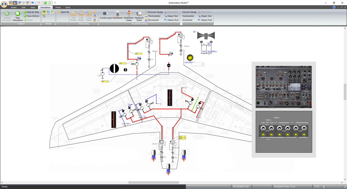 esquema de manutenção de aeronaves no software Automation Studio