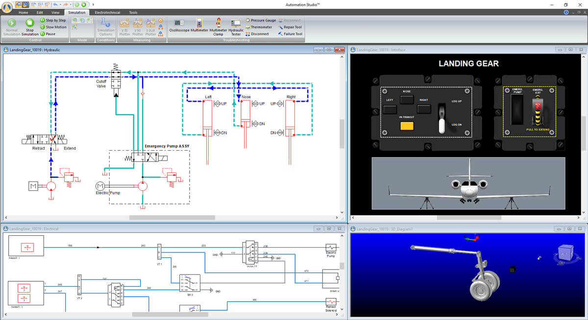 simulación de tecnología de tren de aterrizaje con el software de Automation Studio