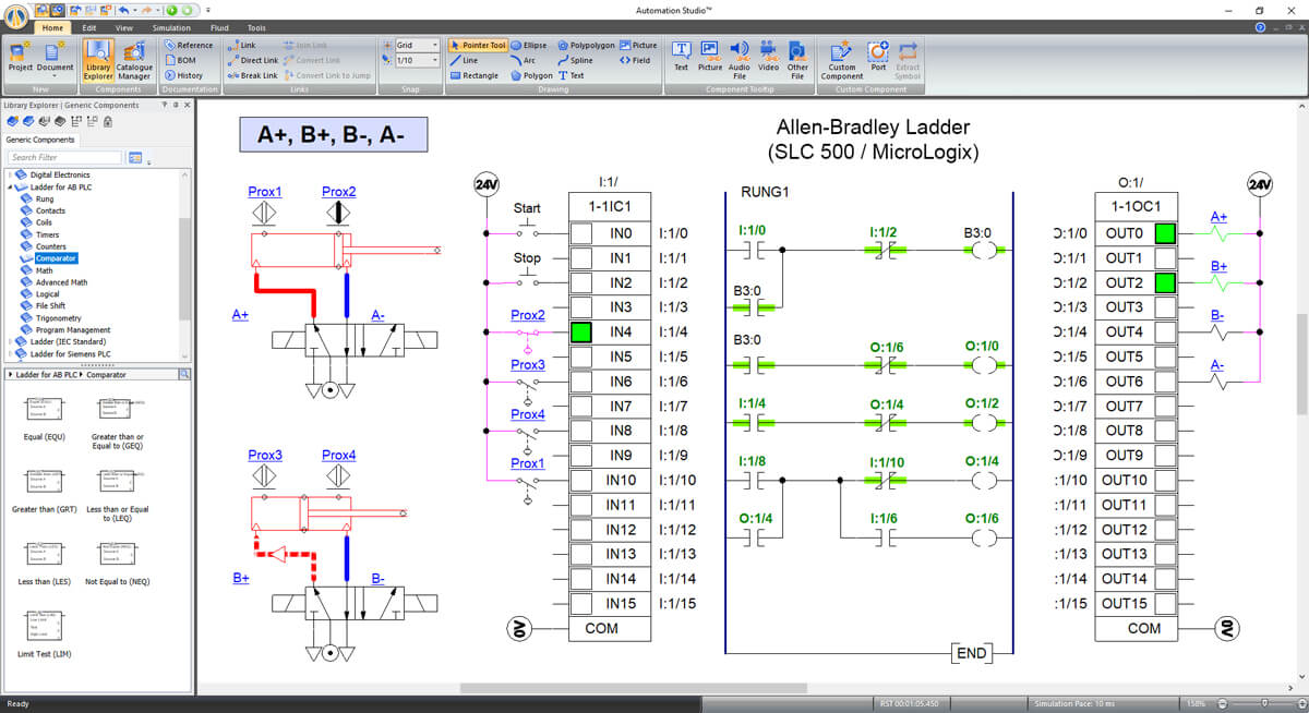 simulação de sistema de controle usando o software Automation Studio