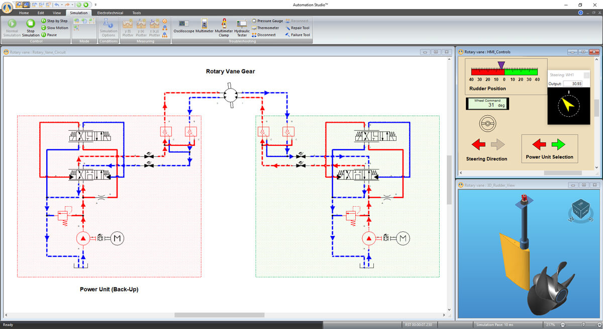 simulación de tecnología naval hidráulica en el software Automation Studio