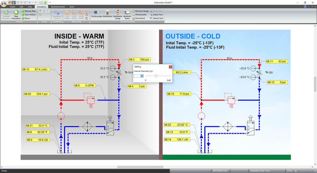 simulação térmica de sistema hidráulico usando o software Automation Studio