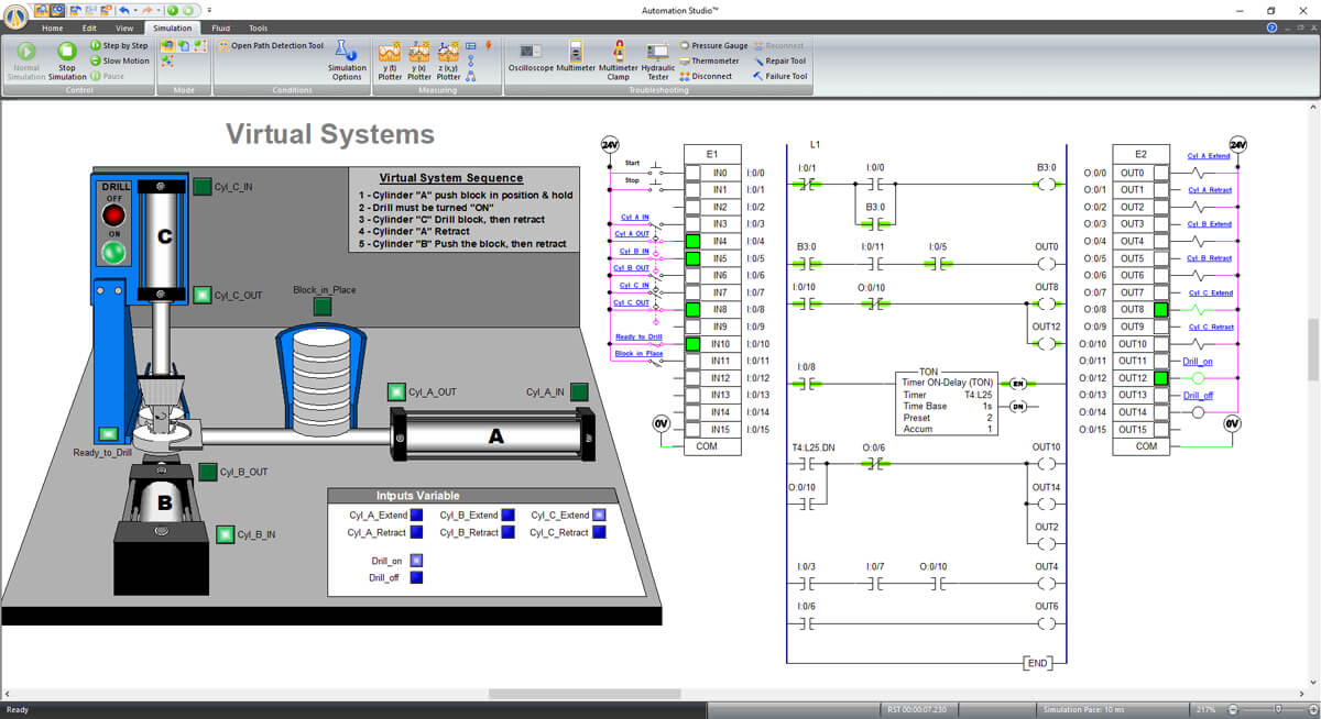 simulação de sistema virtual mecatrônico com o software Automation Studio