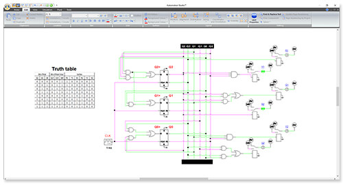 Circuito eletrônico digital simulado usando o software Automation Studio