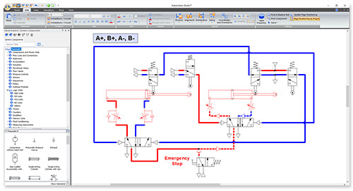 pneumatic circuit simulated using Automation Studio software