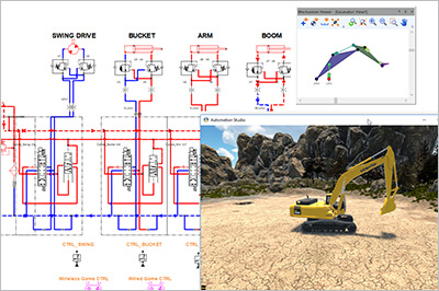 simulation excavateur avec jumeau numérique dans logiciel Automation Studio