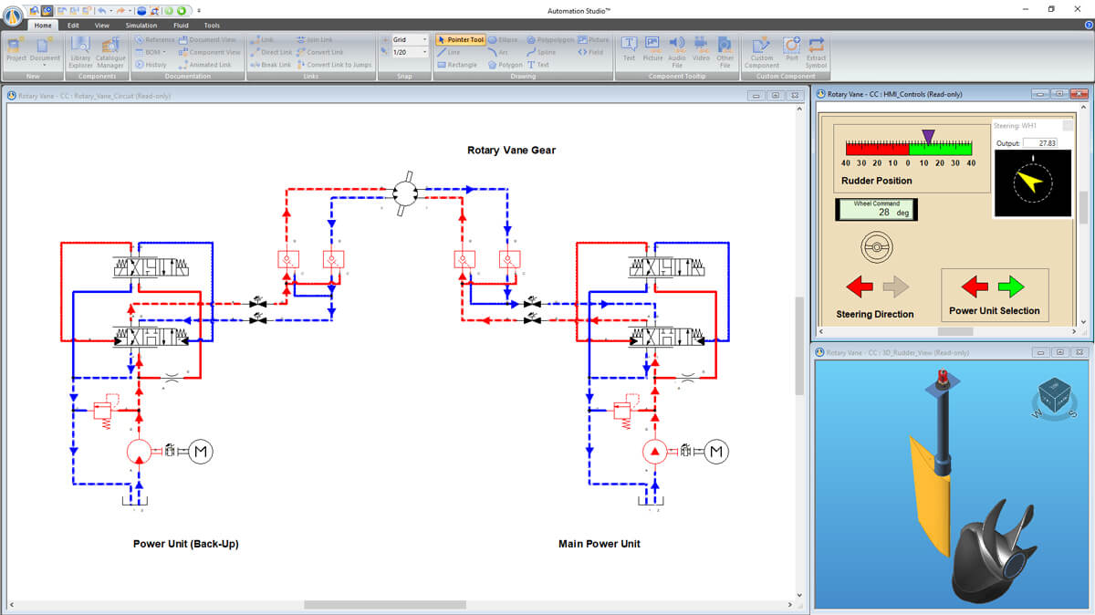 marine rotary vane gear system simulated in Automation Studio software