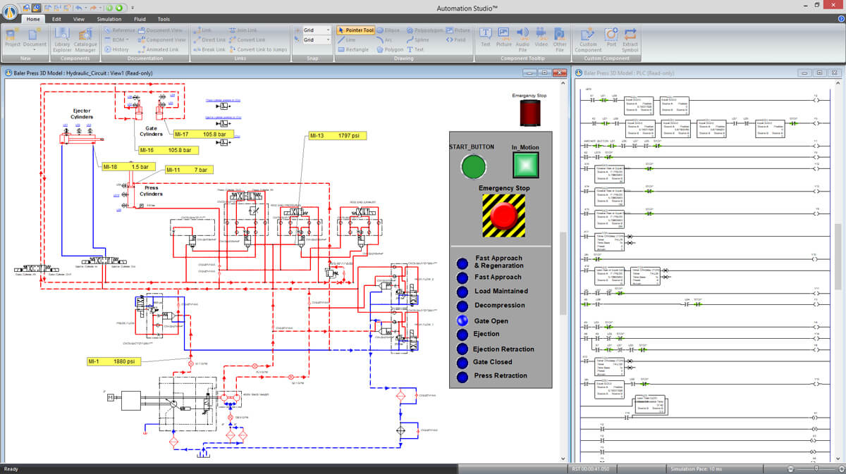 simulation hydraulique industrielle dans logiciel Automation Studio