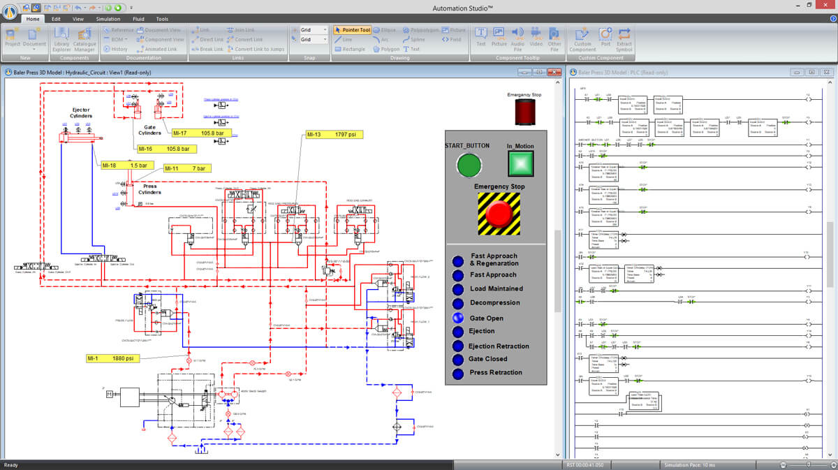 simulación hidráulica industrial en el software de Automation Studio