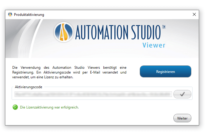 Aktivierungscode für die Automation Studio Viewer Edition