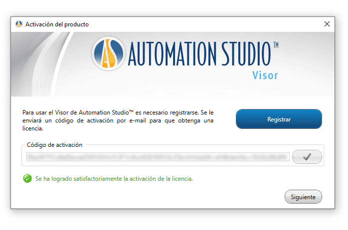 Automation Studio Edición Visor código de activación